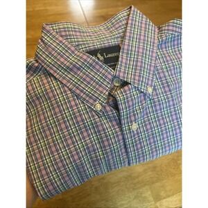 Ralph Lauren Dress Shirt Classic Fit Men's Size L Short Sleeve‎ Pink & Blue